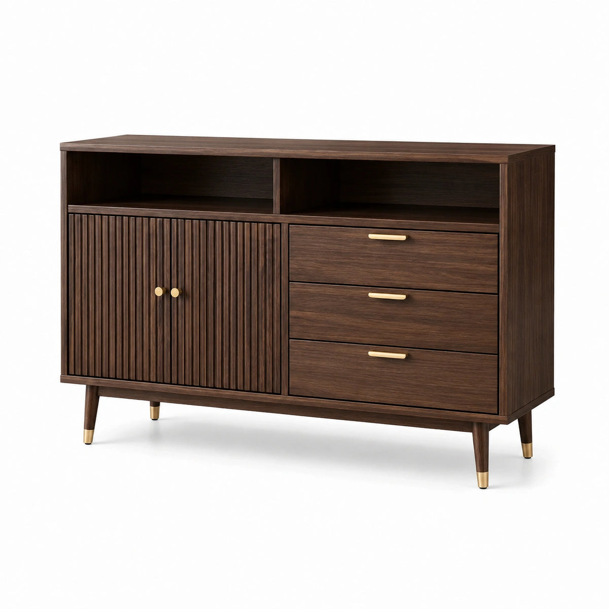 Aparador de Madera de Nogal con 3 Cajones y Puerta, 120x40x85cm