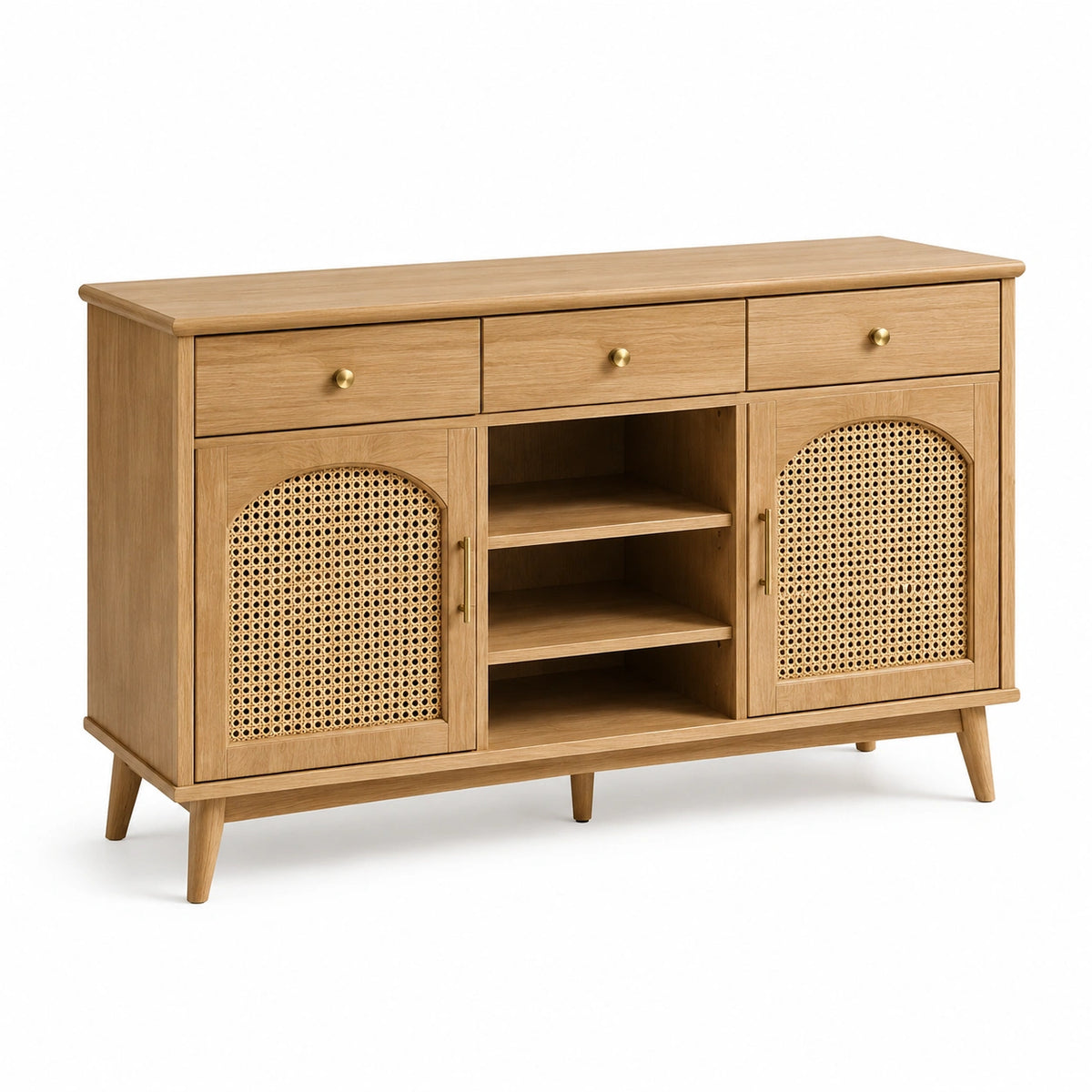 Aparador de madera con puertas de ratán 150x40x80 cm