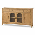 Aparador de madera con puertas de vidrio acanalado y cajones 150x40x85 cm
