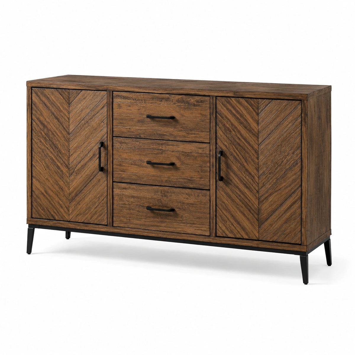 Aparador de madera de acacia marrón con patas metálicas 150x40x80 cm