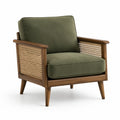 Sillón de madera con ratán y cojín verde