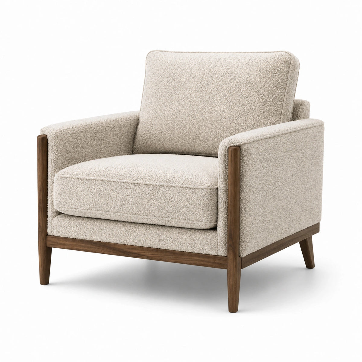 Sillón de madera y poliéster color crema