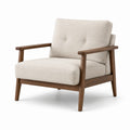 Sillón de madera y tela de poliéster beige
