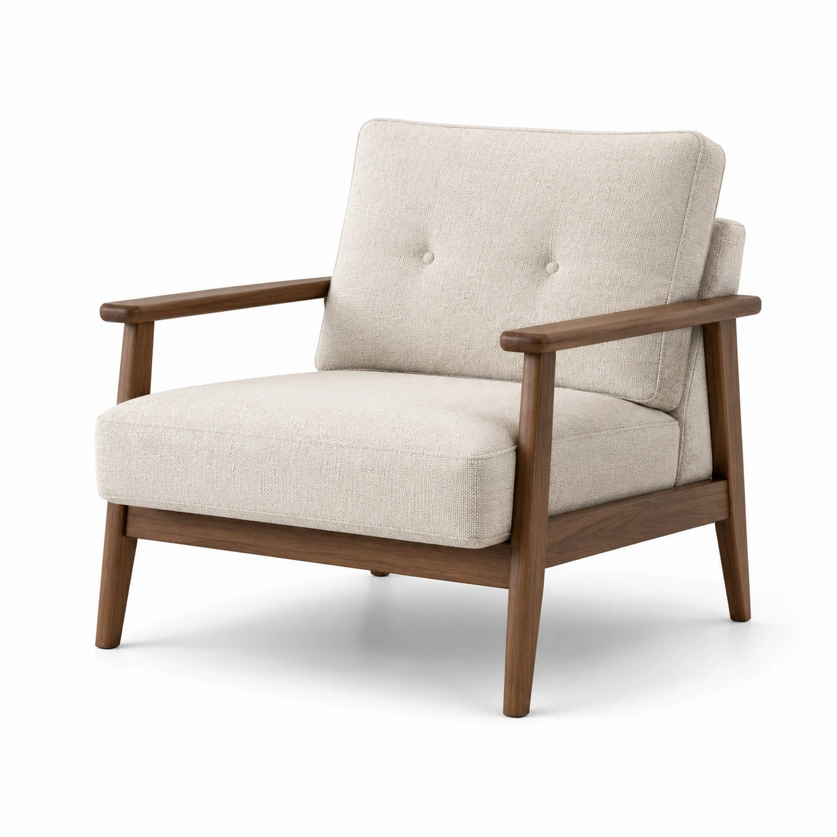 Sillón de madera y tela de poliéster beige