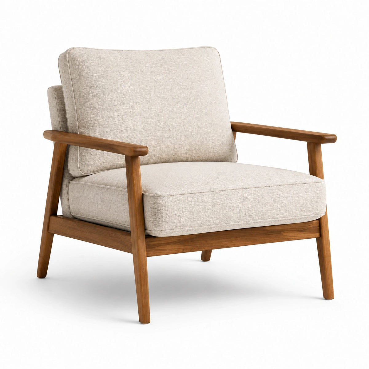 Sillón de tela beige con estructura de madera 75x80x90cm