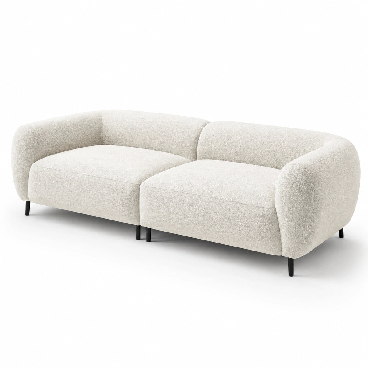 Sofá de dos plazas de tela poliéster beige con patas de metal 210x90x75 cm