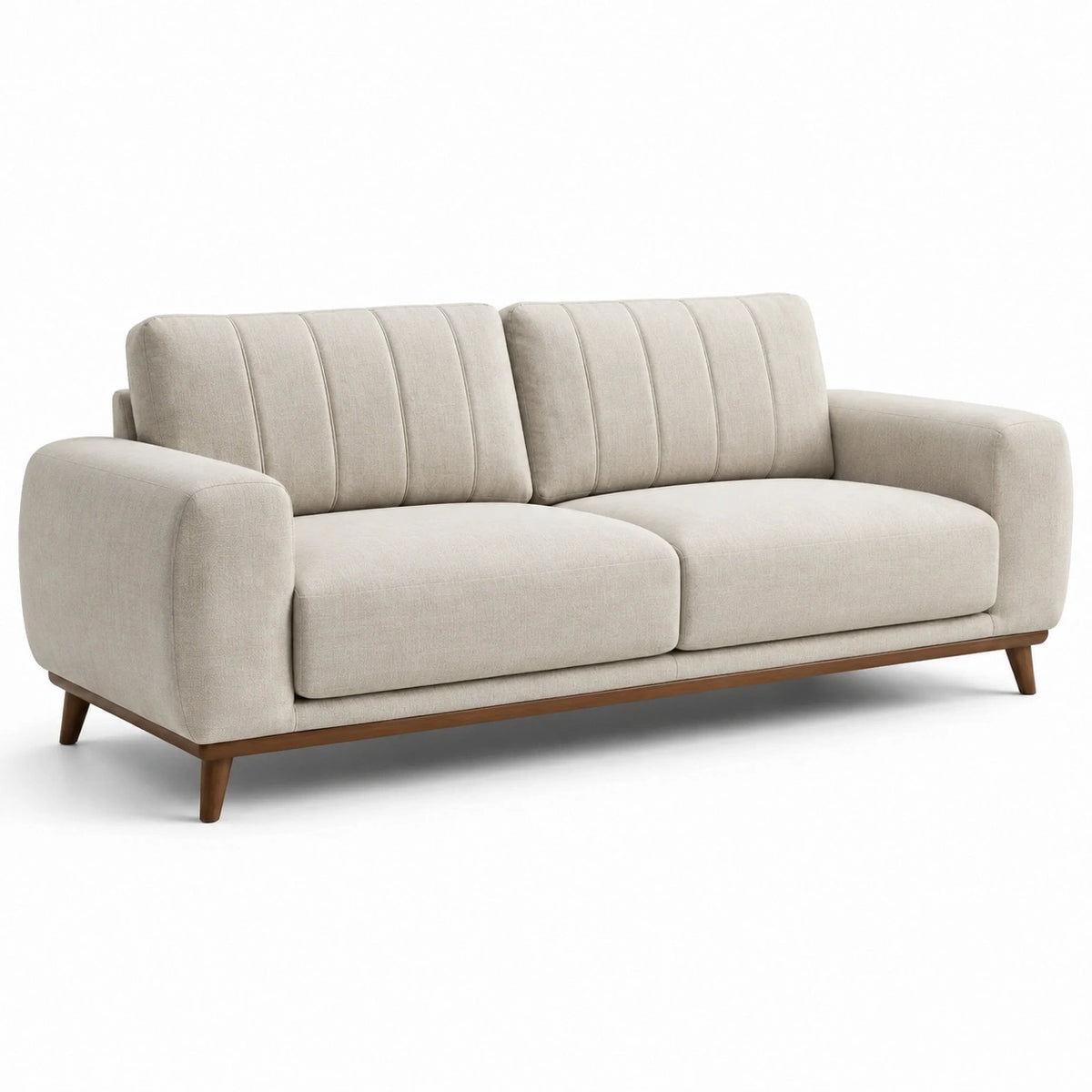 Sofá de 3 plazas de lino beige con base de madera