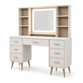 Tocador de MDF con Espejo LED, Blanco y Roble, 140x40x140 cm
