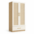 Armario de madera y mimbre con cajón beige y natural