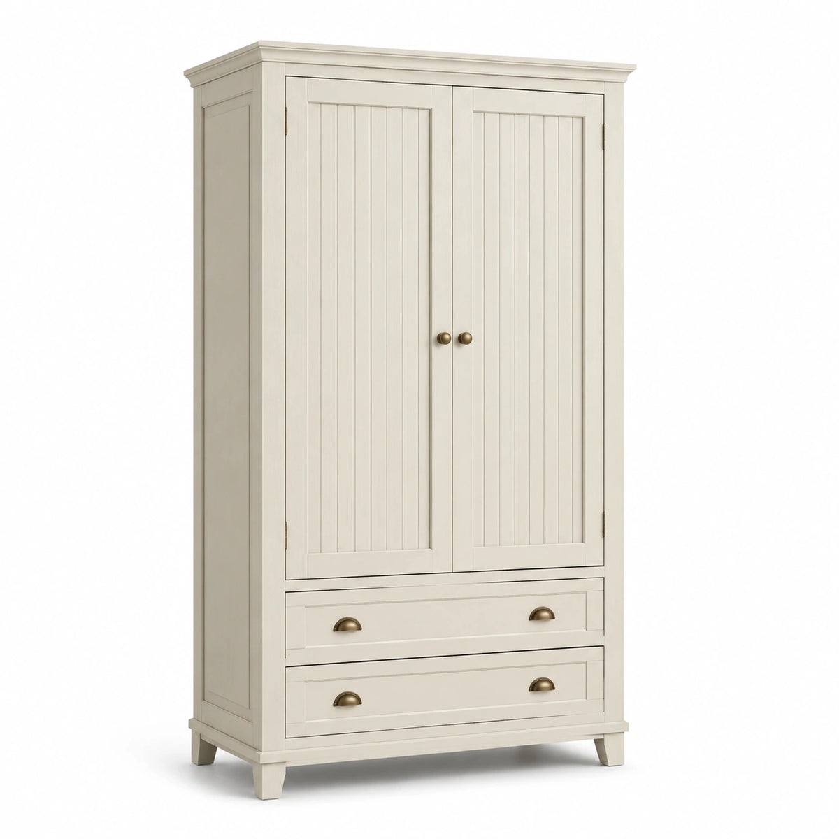 Armario de madera con puertas y cajones color marfil 180x80x50 cm