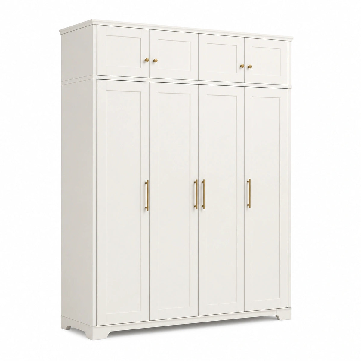 Armario de MDF blanco con 4 puertas y armarios superiores