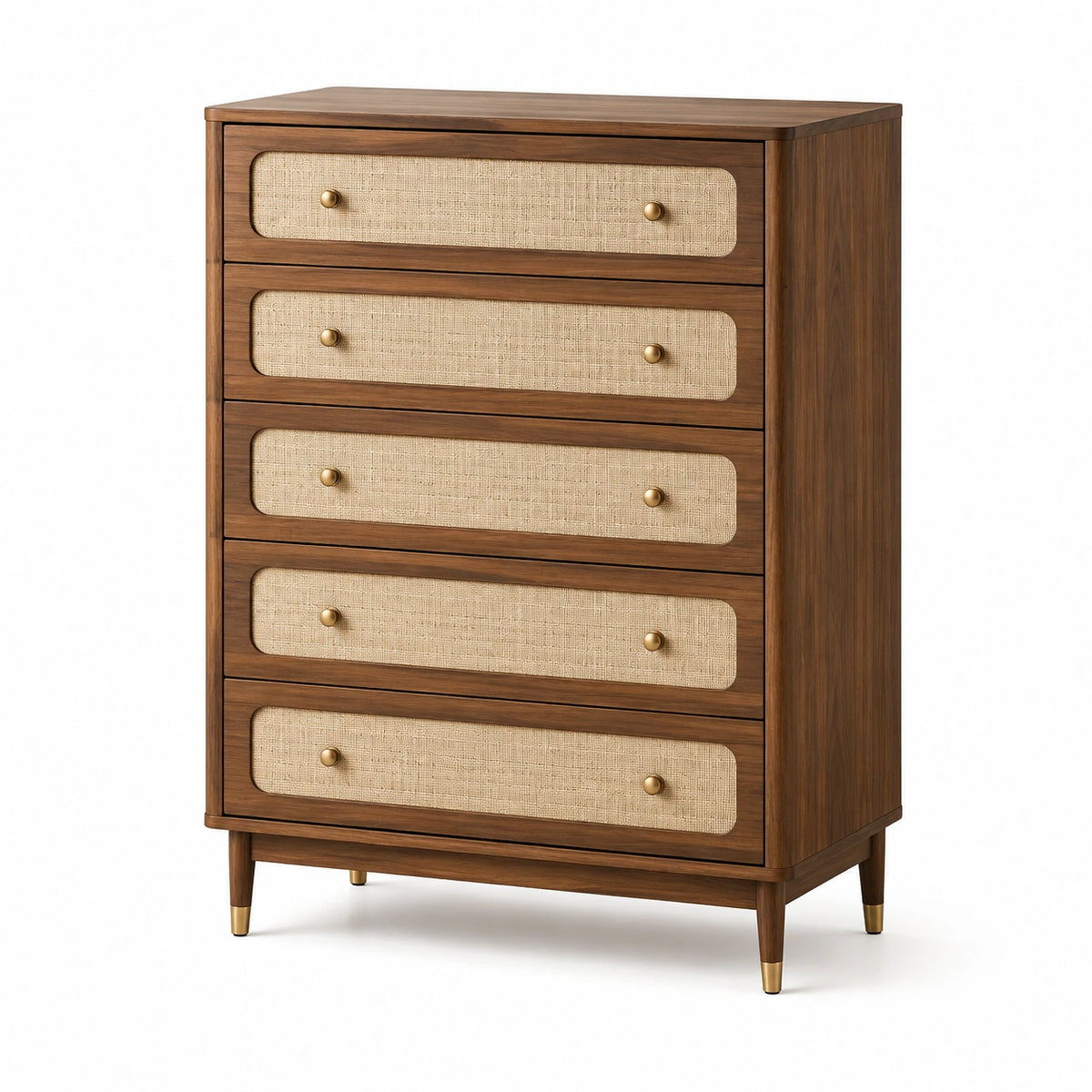 Cajonera de Madera y Lino con 5 Cajones Marrón y Beige
