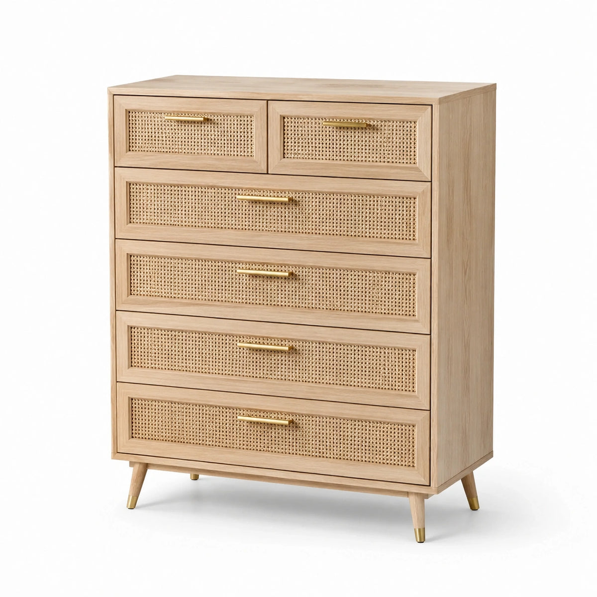 Cajonera de Madera y Ratán con Seis Cajones