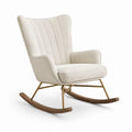 Mecedora de bouclé beige con estructura de metal dorado y base de nogal 90x75x90 cm