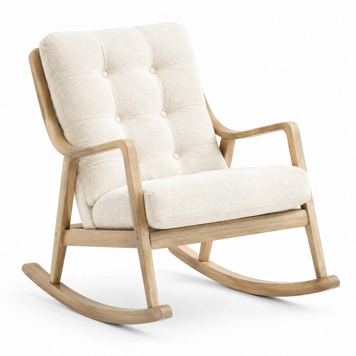 Mecedora de madera con cojín de tejido beige