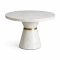 Mesa de comedor redonda de mármol blanco y metal