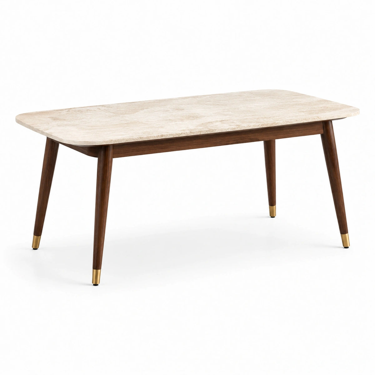 Mesa de comedor de mármol travertino con estructura de madera