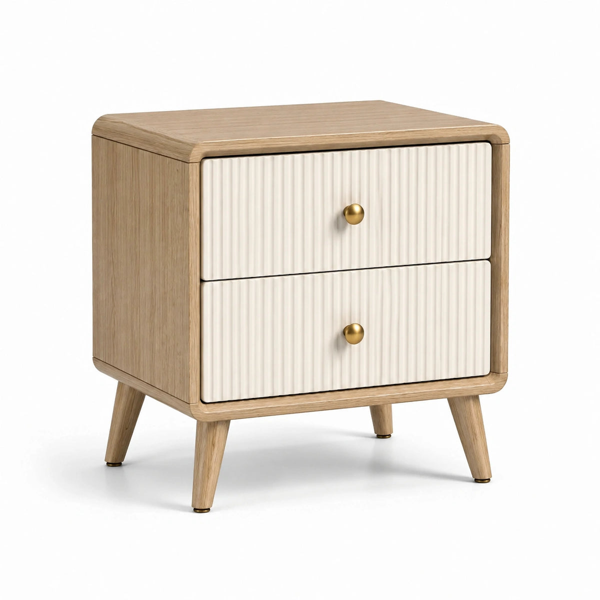 Mesita de noche madera y MDF beige con 2 cajones