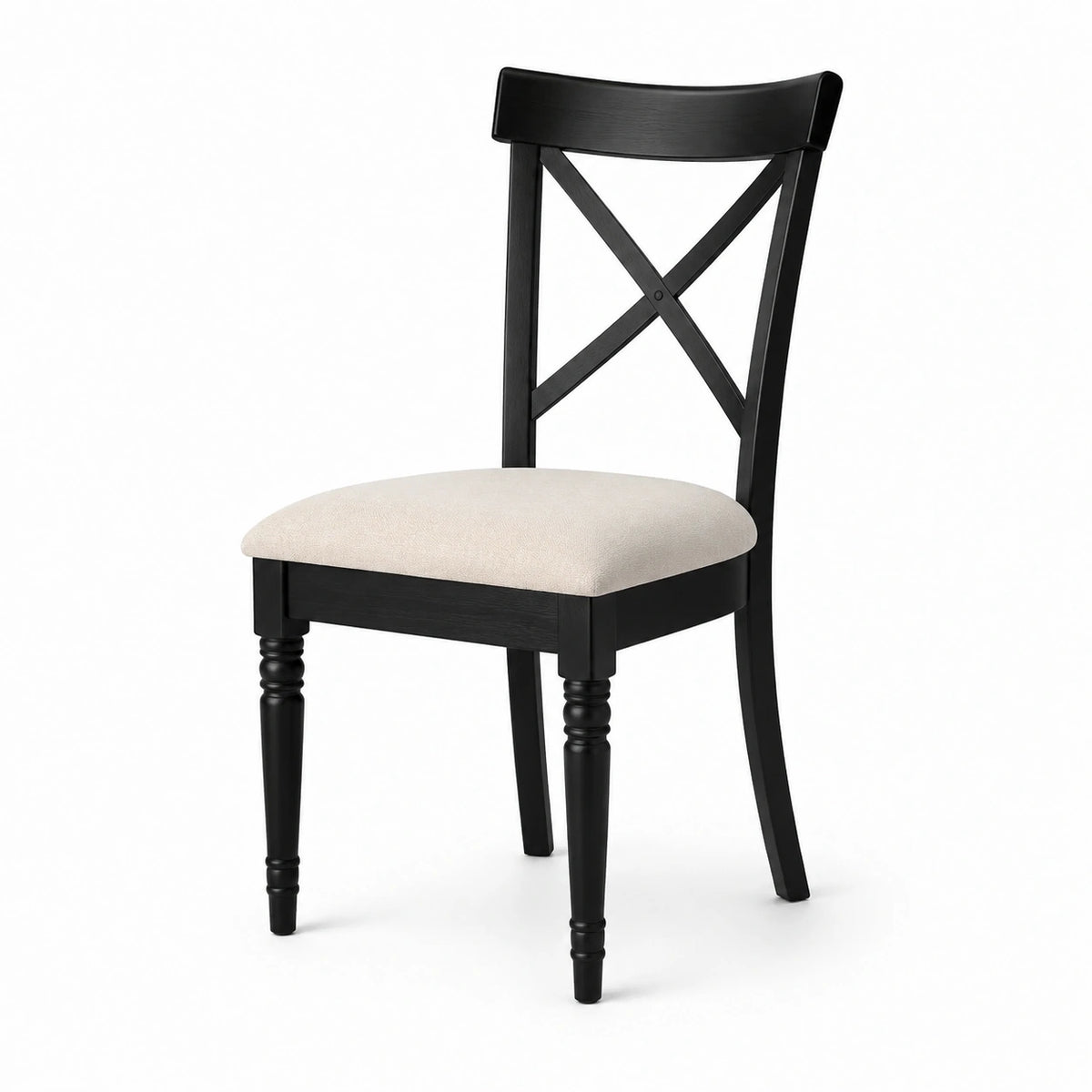 Silla de madera negra con asiento de poliéster crema