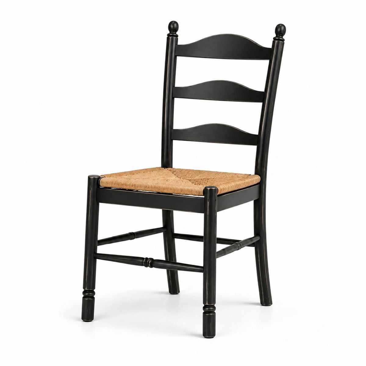Silla de madera con asiento de ratán negro/natural