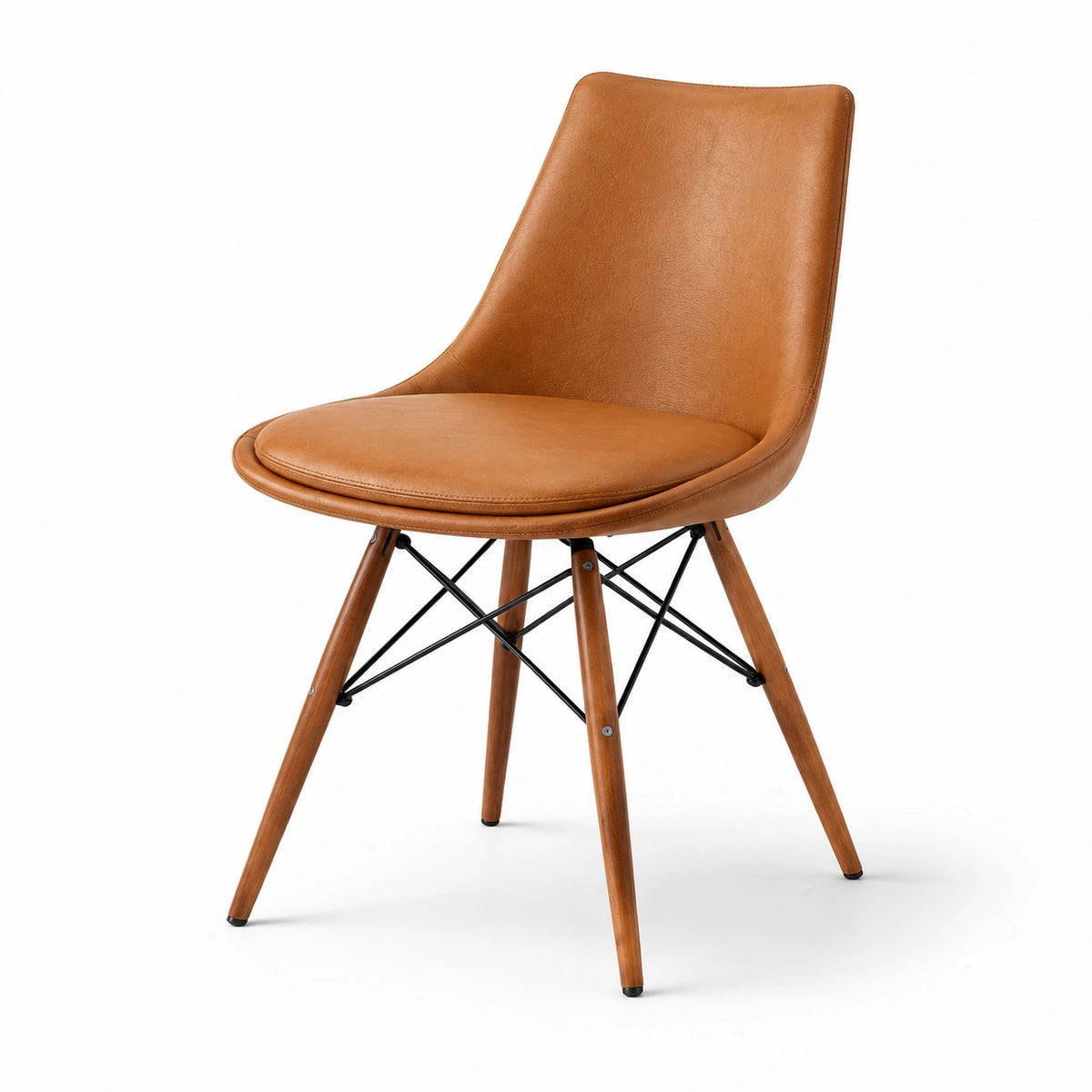 Silla de madera y piel sintética marrón 80 cm
